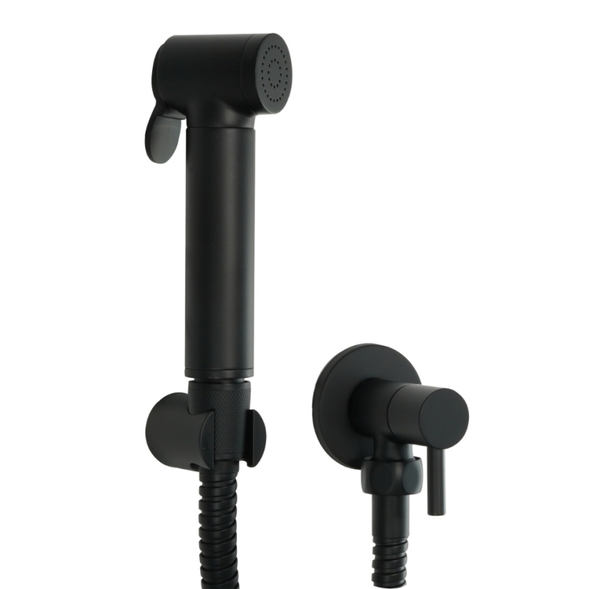 Product Cut out image of the JTP Vos Matt Black Angle Valve Douche Set